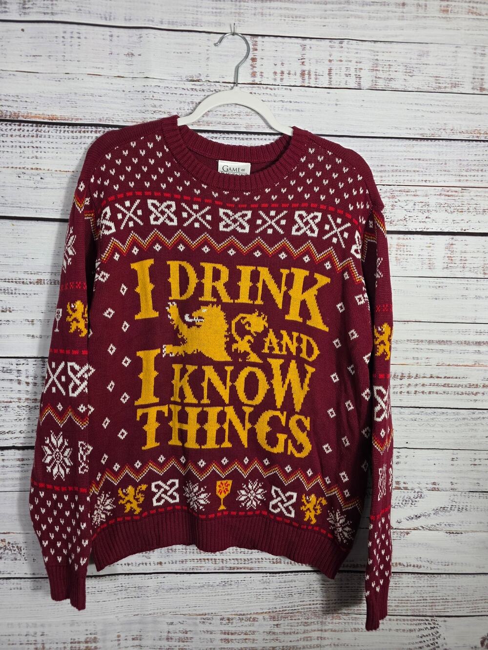 Game Of Thrones Ugly Christmas Sweater "I Drink and I Know Things" Large